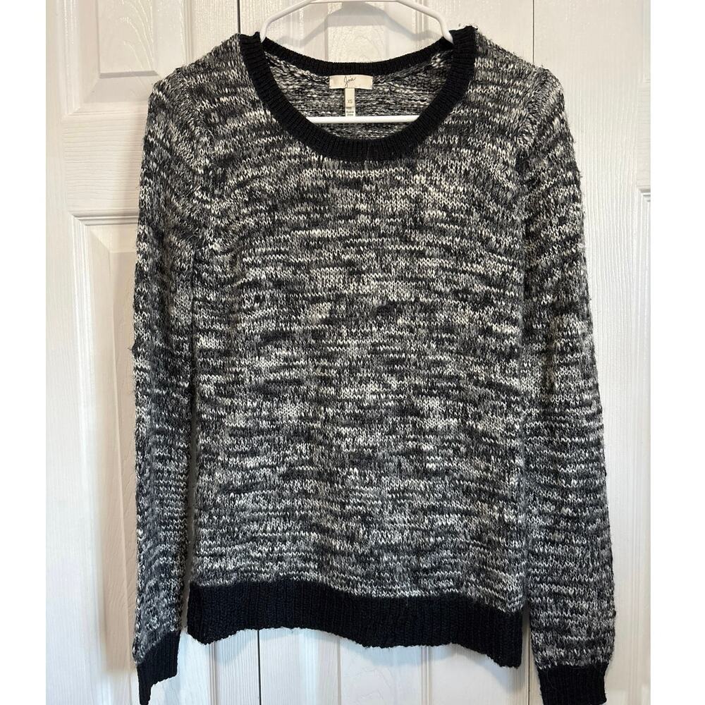 Joie Textured Wool Alpaca Blend Open Knit Black Gray and White Sweater XS